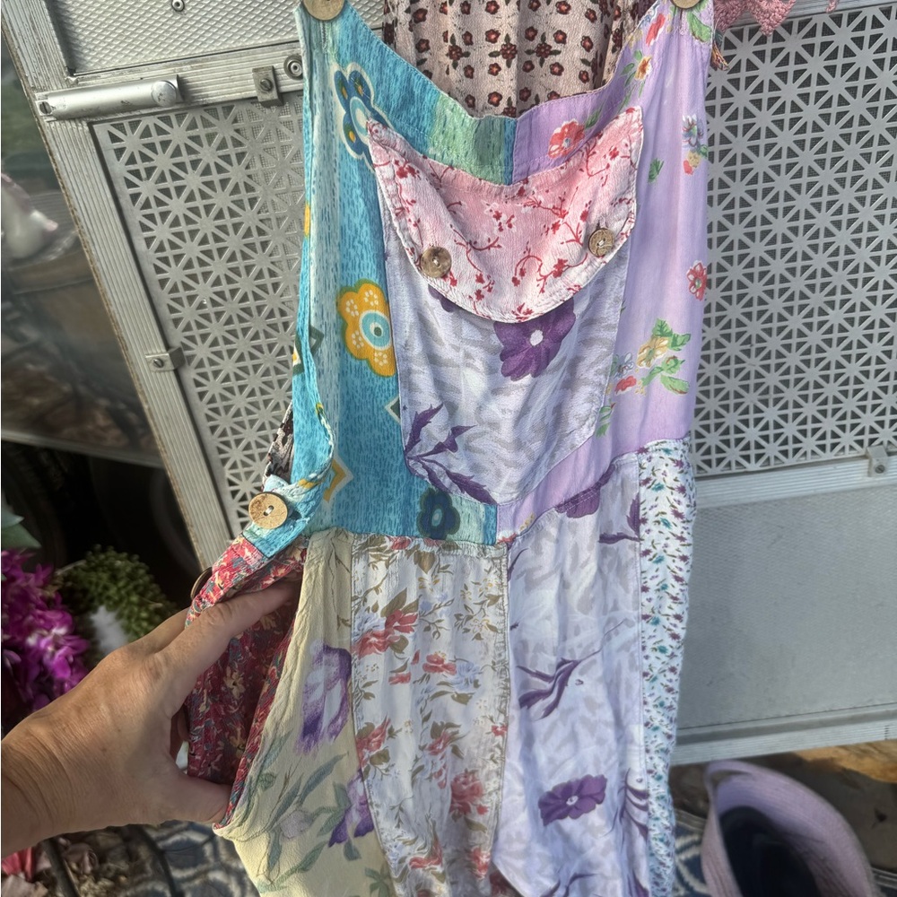 Sacred Threads Boho Patchwork Floral Jumpsuit Overalls in Floral Pastel Mix - Picture 2 of 5